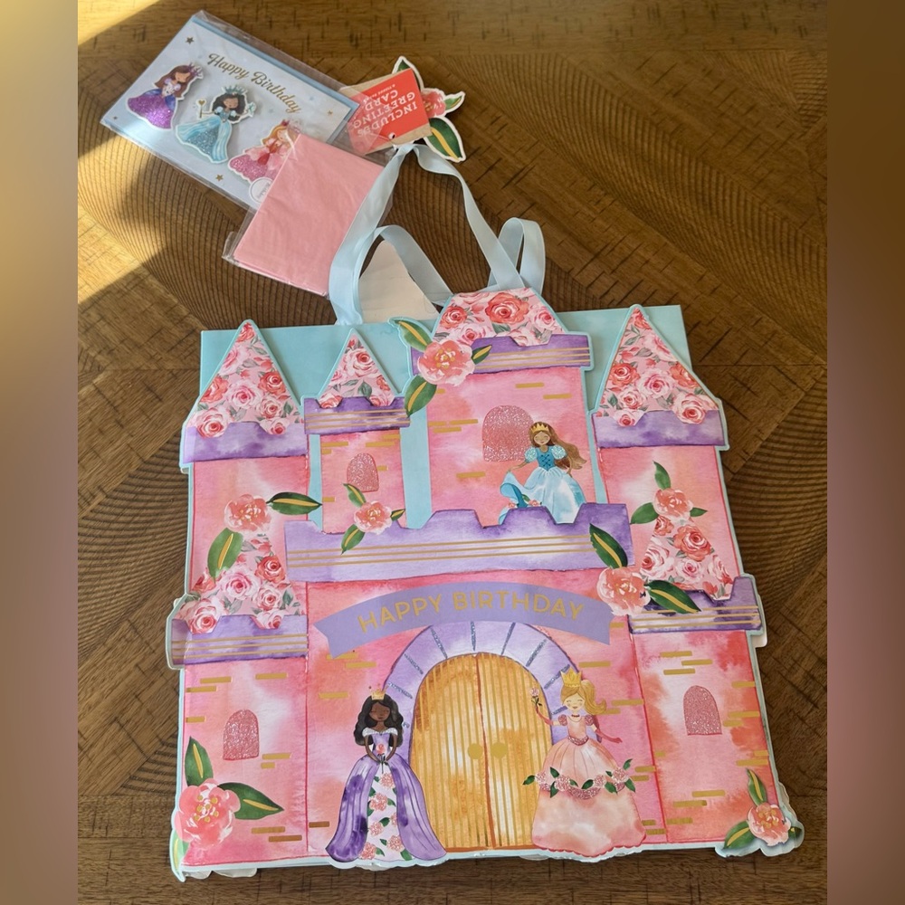 👑 3D - Pink Princess Castle Birthday Gift Bag Set (includes EVERYTHING!) 💓
